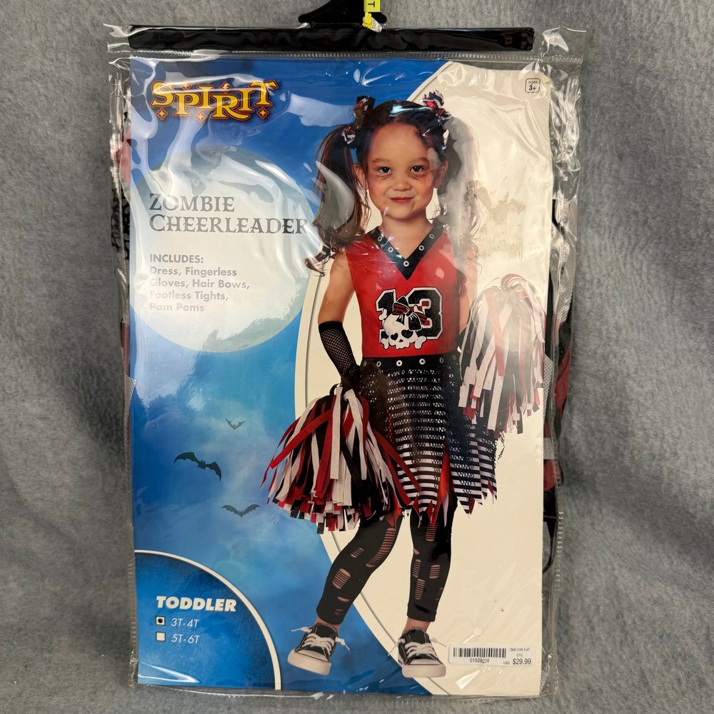 Spirit Zombie Cheerleader Costume Toddler 3T-4T Red Black Skull Outfit NEW